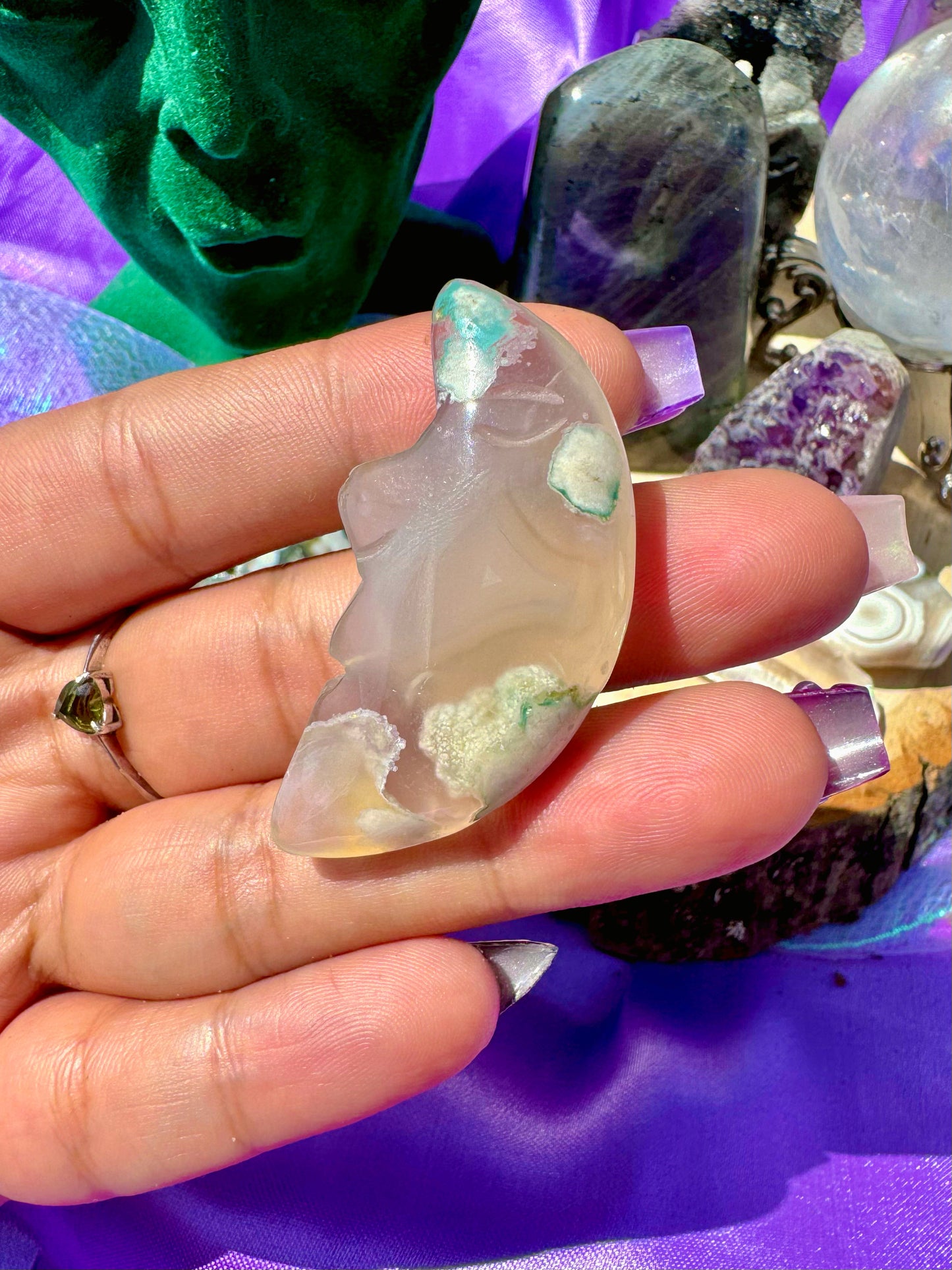 Flower Agate Moon Carvings *YOU CHOOSE*