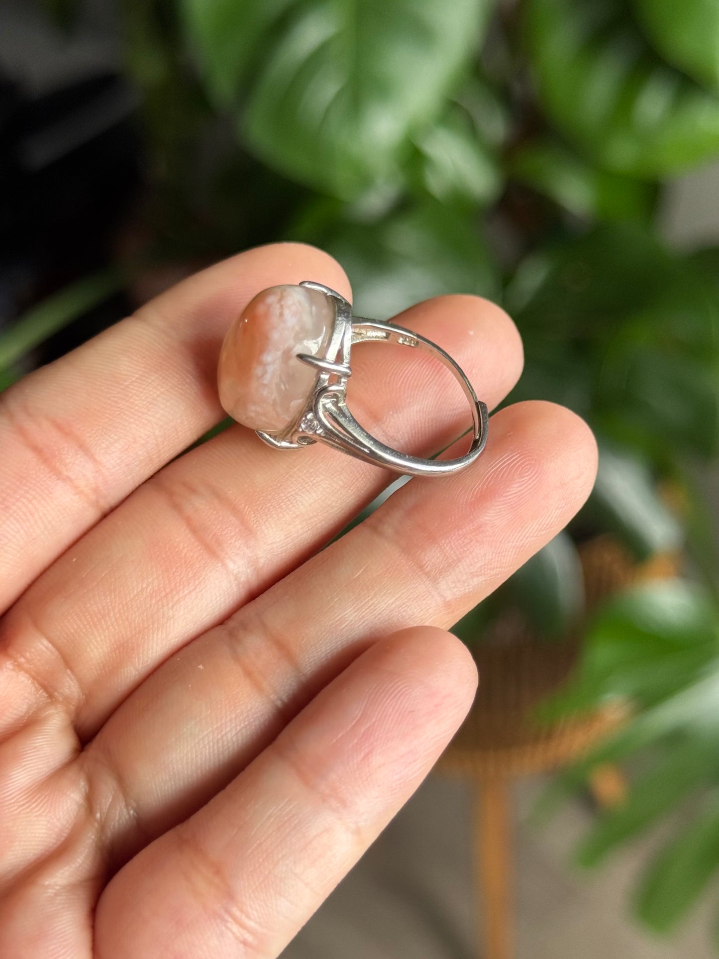 adjustable flower agate ring - 925 silver