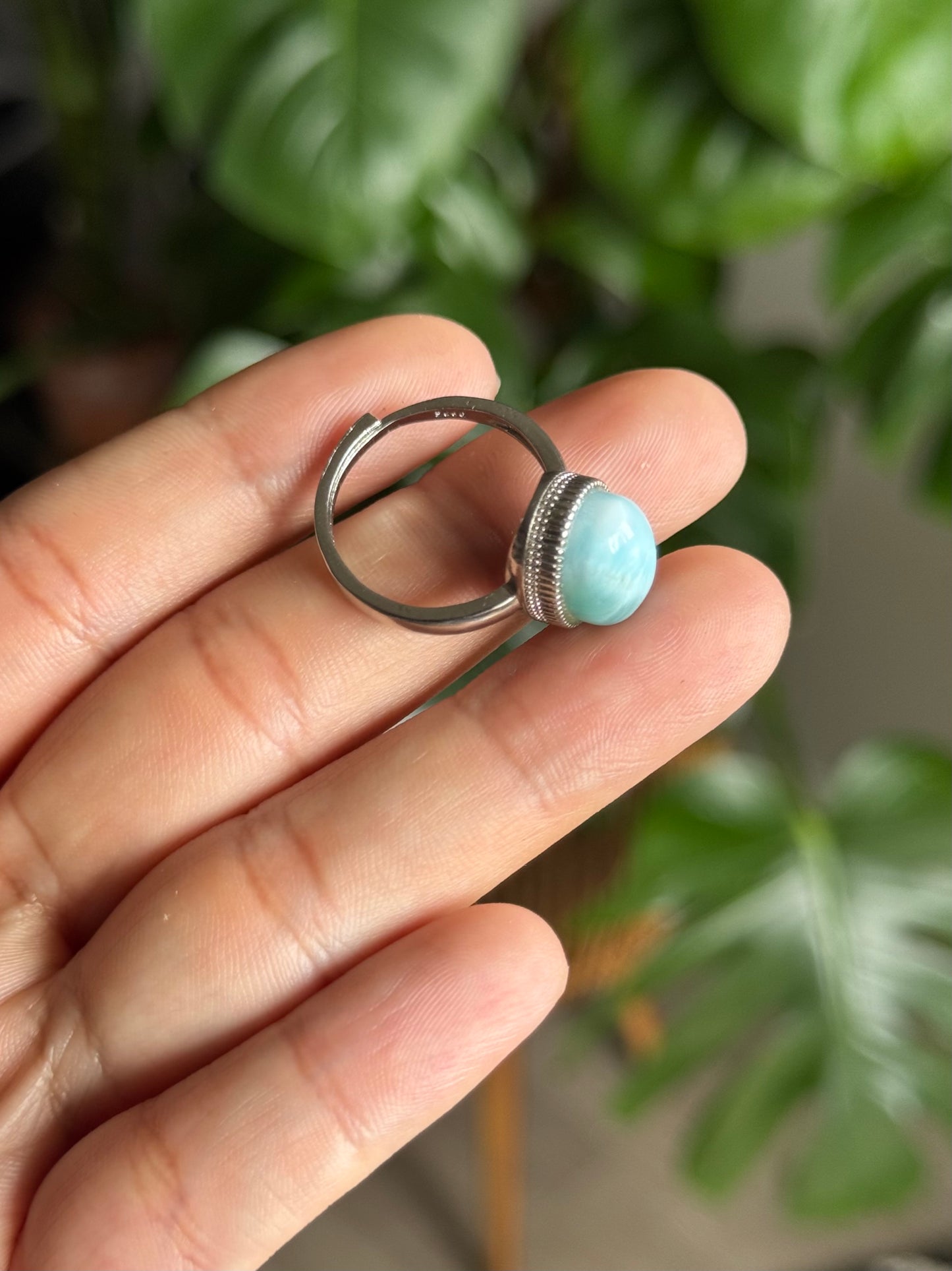 adjustable larimar ring - 925 silver