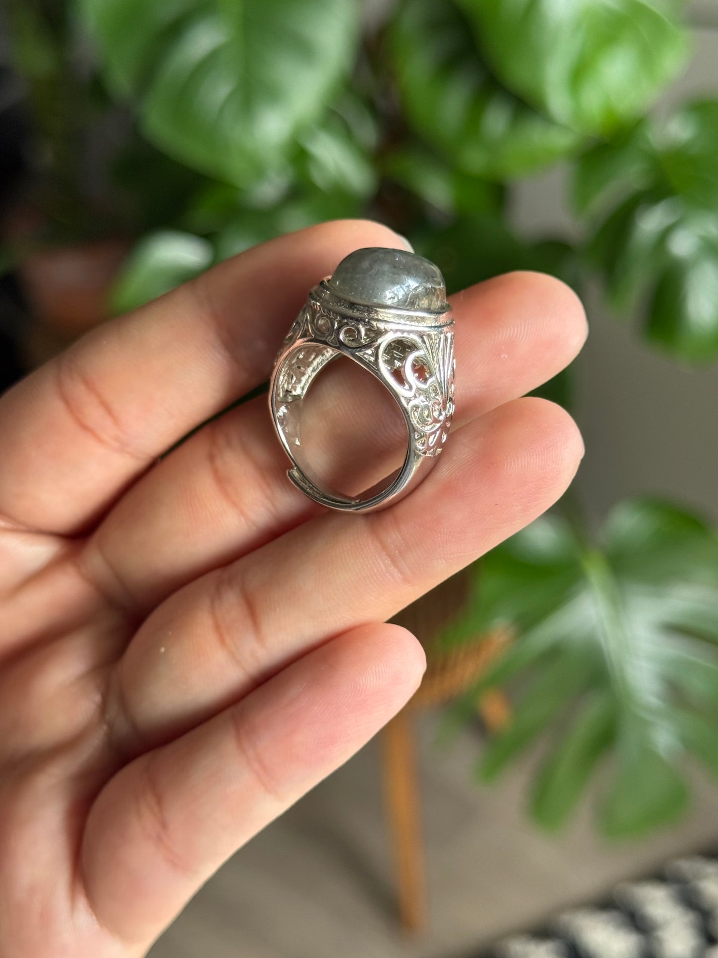 adjustable chunky labradorite ring