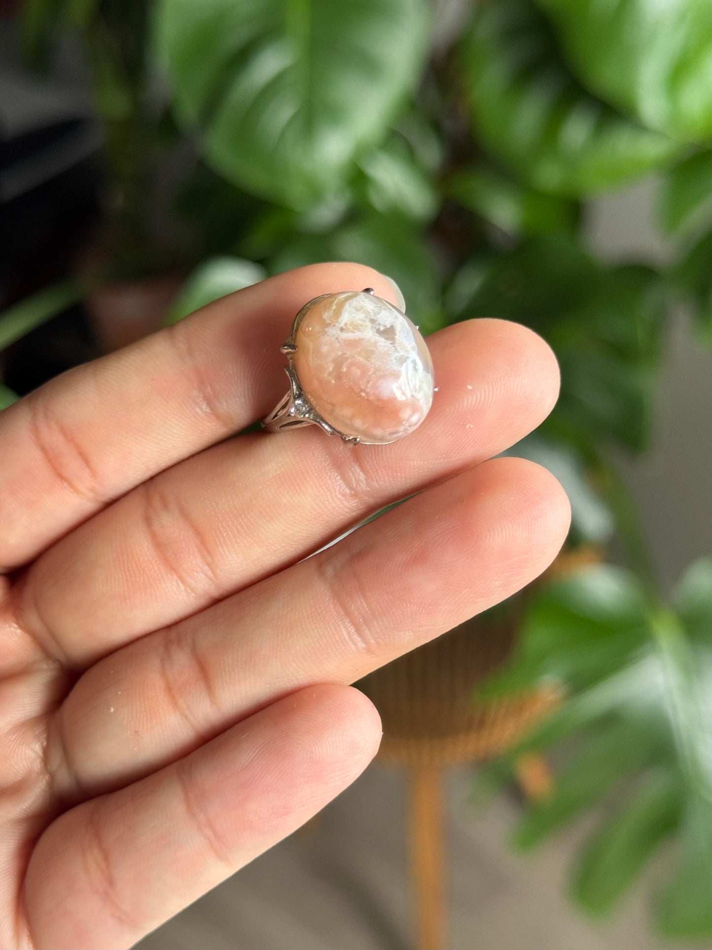 adjustable flower agate ring - 925 silver