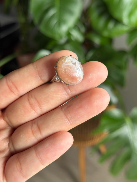 adjustable flower agate ring - 925 silver