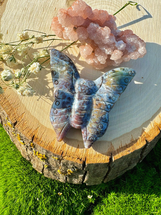 Sea Jasper Butterfly Carving - A