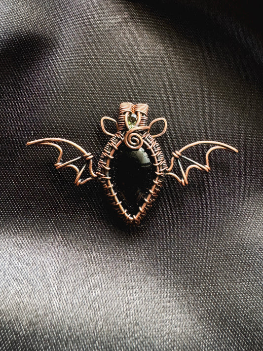 moldavite & obsidian bat