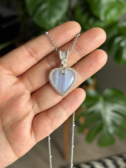 blue lace chalcedony heart