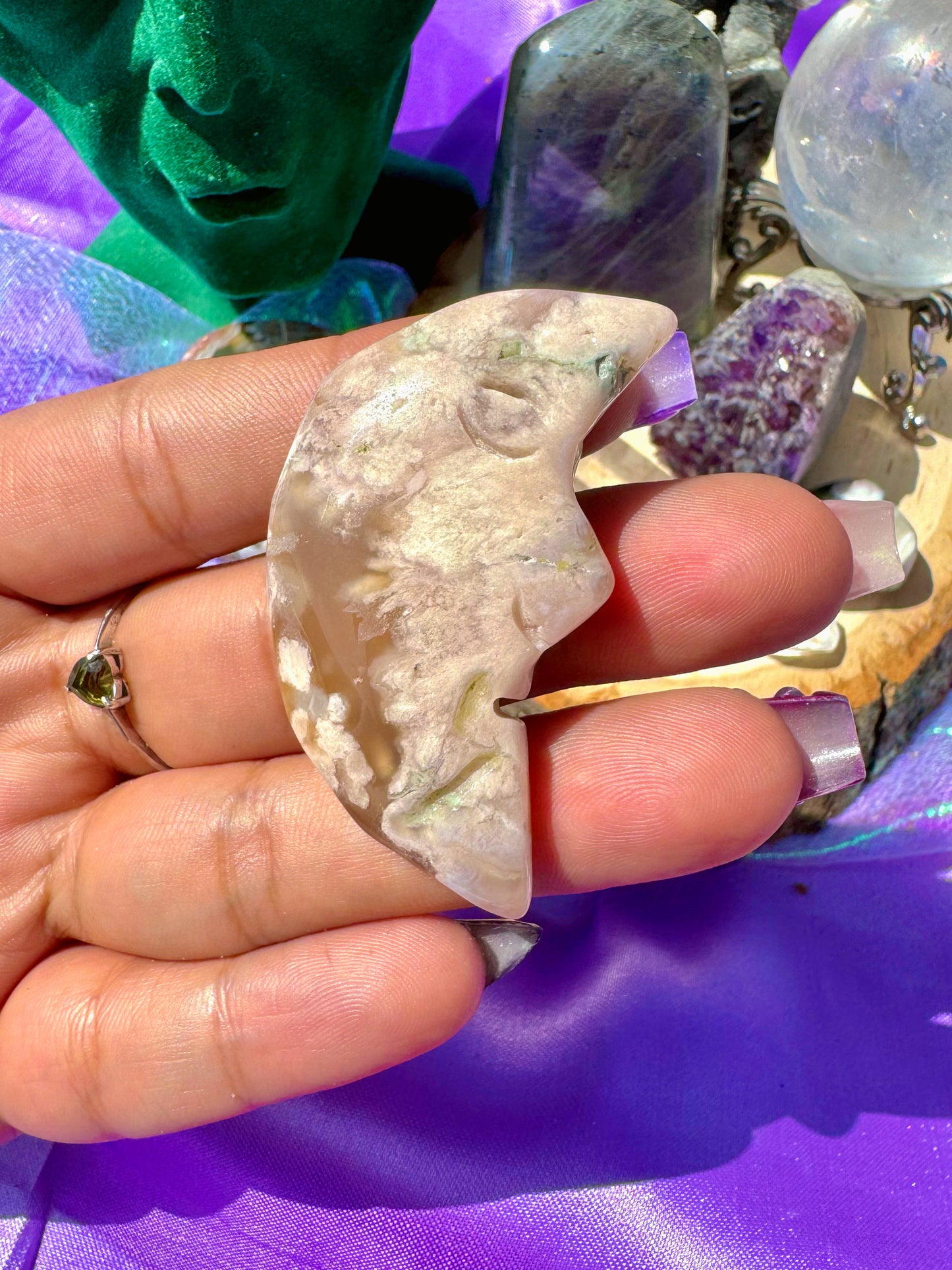 Flower Agate Moon Carvings *YOU CHOOSE*