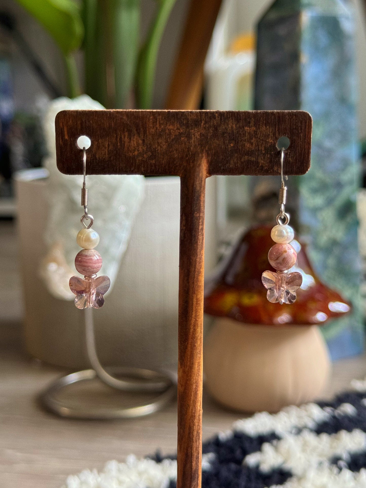 rhodochrosite & freshwater pearl earrings