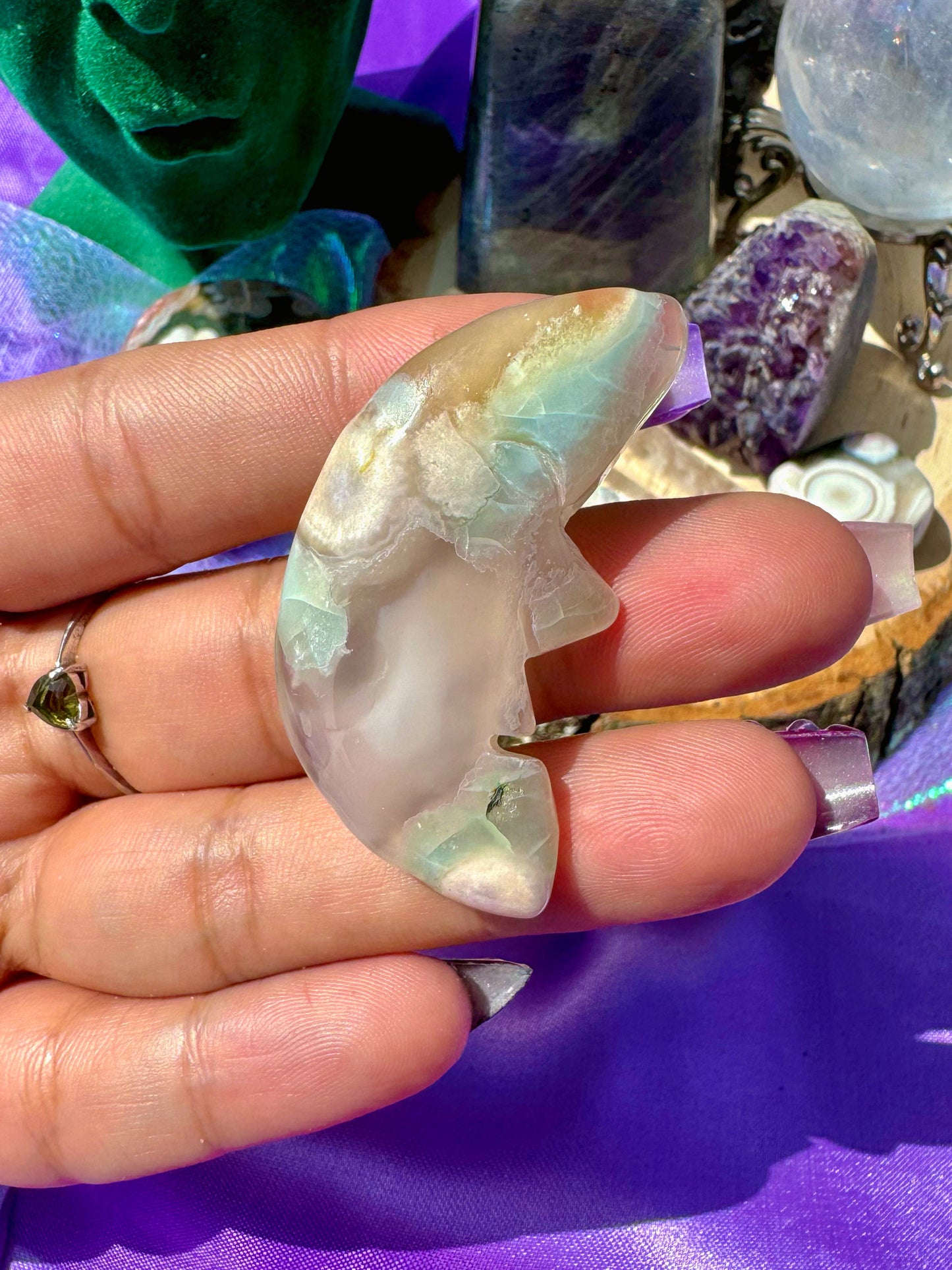 Flower Agate Moon Carvings *YOU CHOOSE*