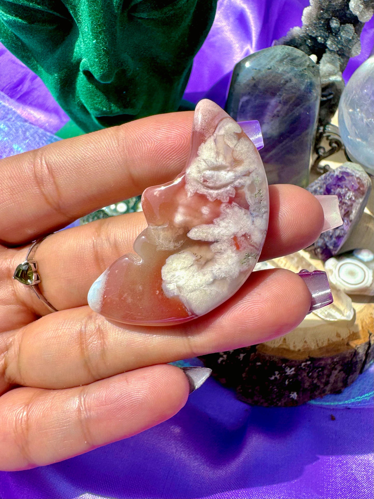 Flower Agate Moon Carvings *YOU CHOOSE*